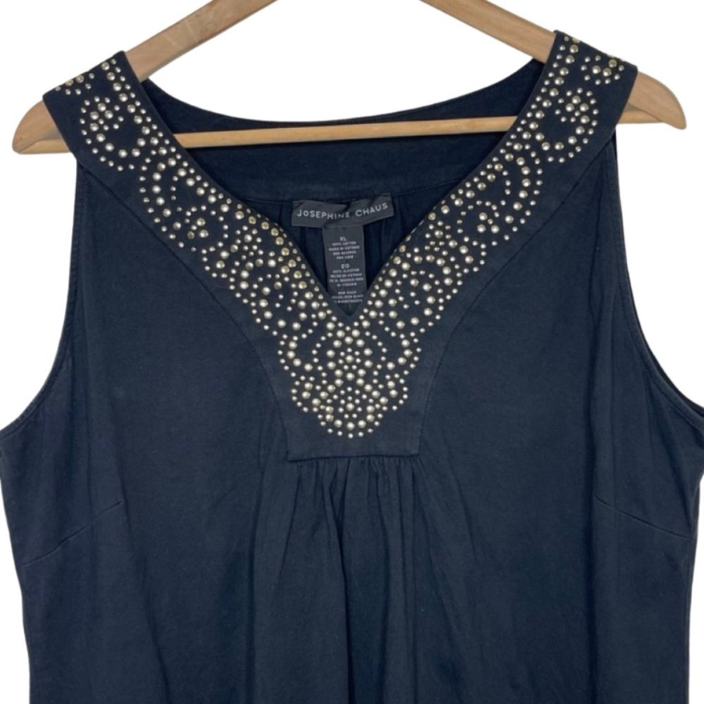 JOSEPHINE CHAUS | Black Cotton Tank with Gold Studded Neckline | Size XL - Picture 2 of 7